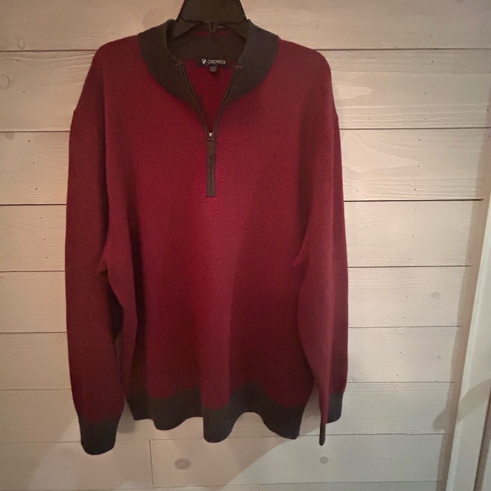 Daniel Cremieux Maroon Half Zip-Up Sweater with Dark Gray Trim - Picture 5 of 10